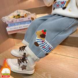 女童加绒腊肠狗牛仔裤秋冬装25新款儿童洋气宝宝加厚保暖休闲裤子