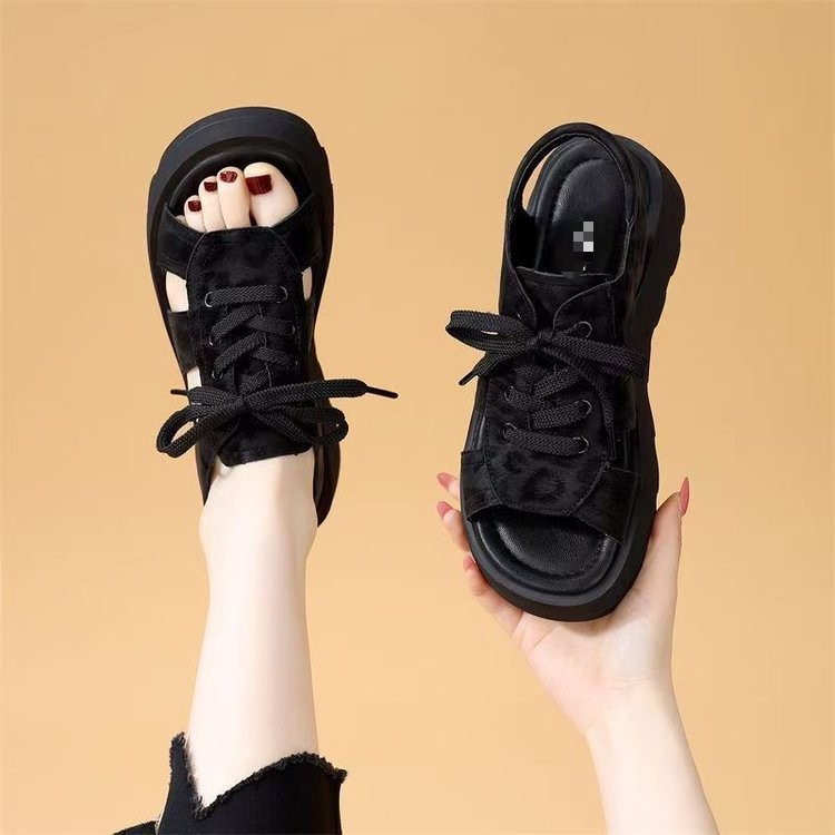Sandalias de cordón grueso para mujeres en 2026 nuevo verano vestido de moda casual cómodo zapatos de playa romanos para mujeres