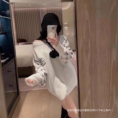 源标高版本秋冬新款韩版字母提花拼接袖子山茶花绣花针织套头冰丝