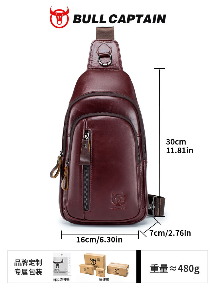 Capitán NIU hombres de cuero hombro crossbody pecho bolsa primera capa de piel de vaca moda multi-funcional deportes casual pecho bolsa