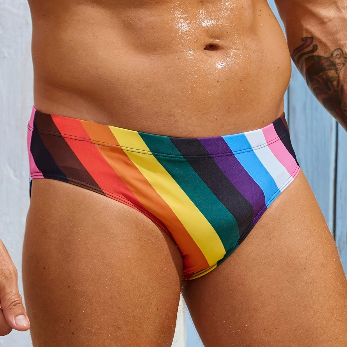 2026 Cross-Border Foreign Trade European and American Sexy New Fashion Printed Men's Low-Waist Triangle Swim Trunks Anti-Embarrassment Swimming Trunks