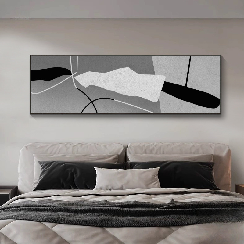 卧室床头装饰画黑白抽象餐厅客厅挂画高级感主卧铝合金框壁画|undefined