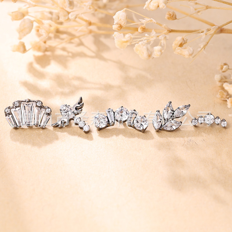 F136 Titanium Alloy Ear Studs, Finely Carved Zircon Ear Bone Studs, G23 Titanium Lip Studs, Body Piercing Jewelry detail image 8