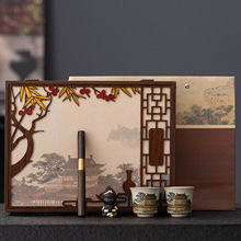 高档普洱茶饼礼盒空盒357克七子饼包装盒福鼎老白茶茶叶盒带茶杯