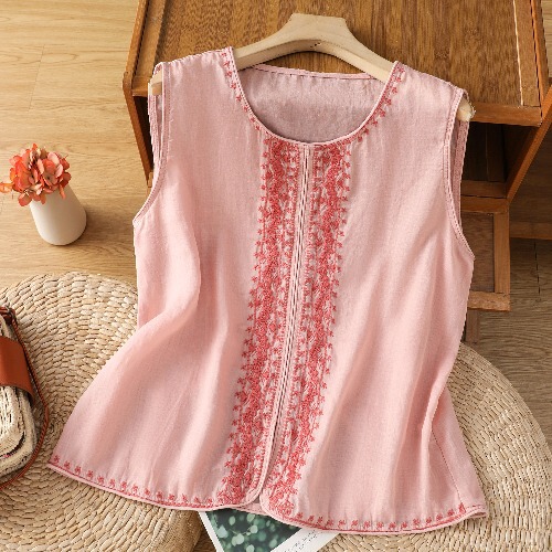 Fashion Retro Style Embroidered Linen Vest Women's Sleeveless Shirt 2025 Summer Cotton and Linen Bottoming Shirt Inner Top Fashion Retro Style Embroidered Linen Vest Women's Sleeveless Shirt 2025 Summer Cotton and Linen Bottoming Shirt Inner Top
