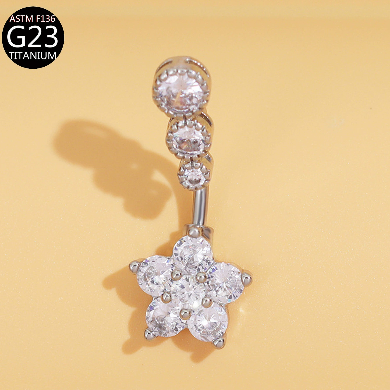 Physiological belly button piercing drop-shaped with zircon, flowered