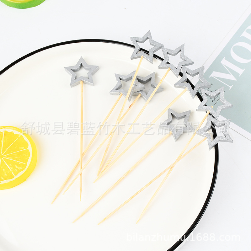 Spot al por mayor tarjeta de pastel de estrella de pentaco agujerada estrella de fruta ficha de horquilla de fruta desechable suministro de fábrica