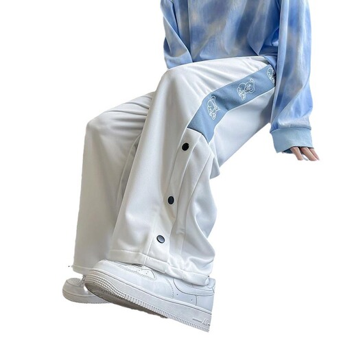 Sports pants for girls, men's spring 2026 new style for junior high school students, loose casual, thin straight, buttoned, wide legs