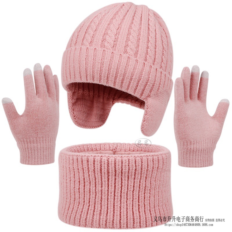 跨境冬季帽子手套围脖套装加绒保暖护耳毛线帽欧美男士防寒针织帽|undefined
