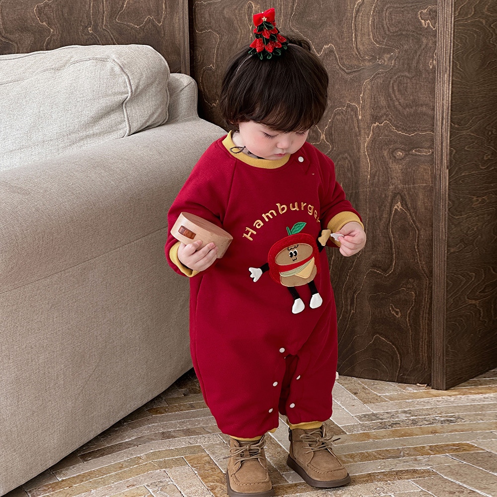 2024 nuevo invierno bebé estilo occidental dibujos animados Burger King engrosado cálido y cómodo traje de escalada de algodón de una pieza suave