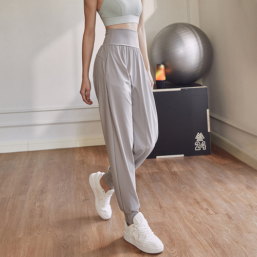 Summer new loose-fit yoga pants for outdoor wear—trendy, internet-famous, high-waisted, slimming, sporty design, ultra-thin, quick-drying workout leggings for fitness.