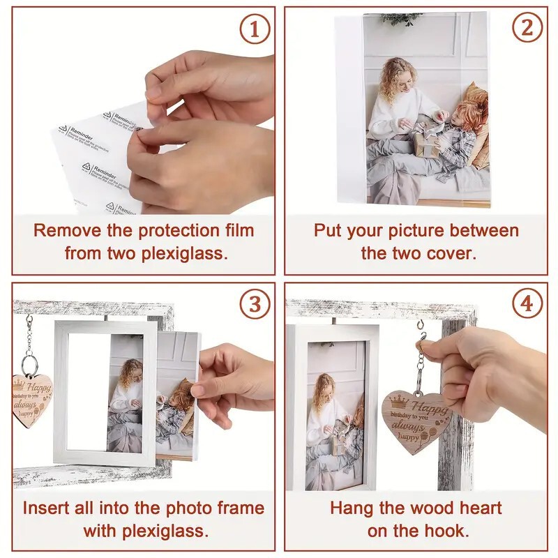 Cross-border hot selling creative double-sided rotating photo frame 6 inch wooden frame table Christmas New Year gift