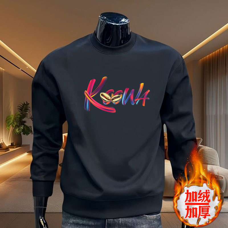 跨境潮牌美式男士卫衣新款秋冬季宽松套头上衣男加绒圆领长袖外套