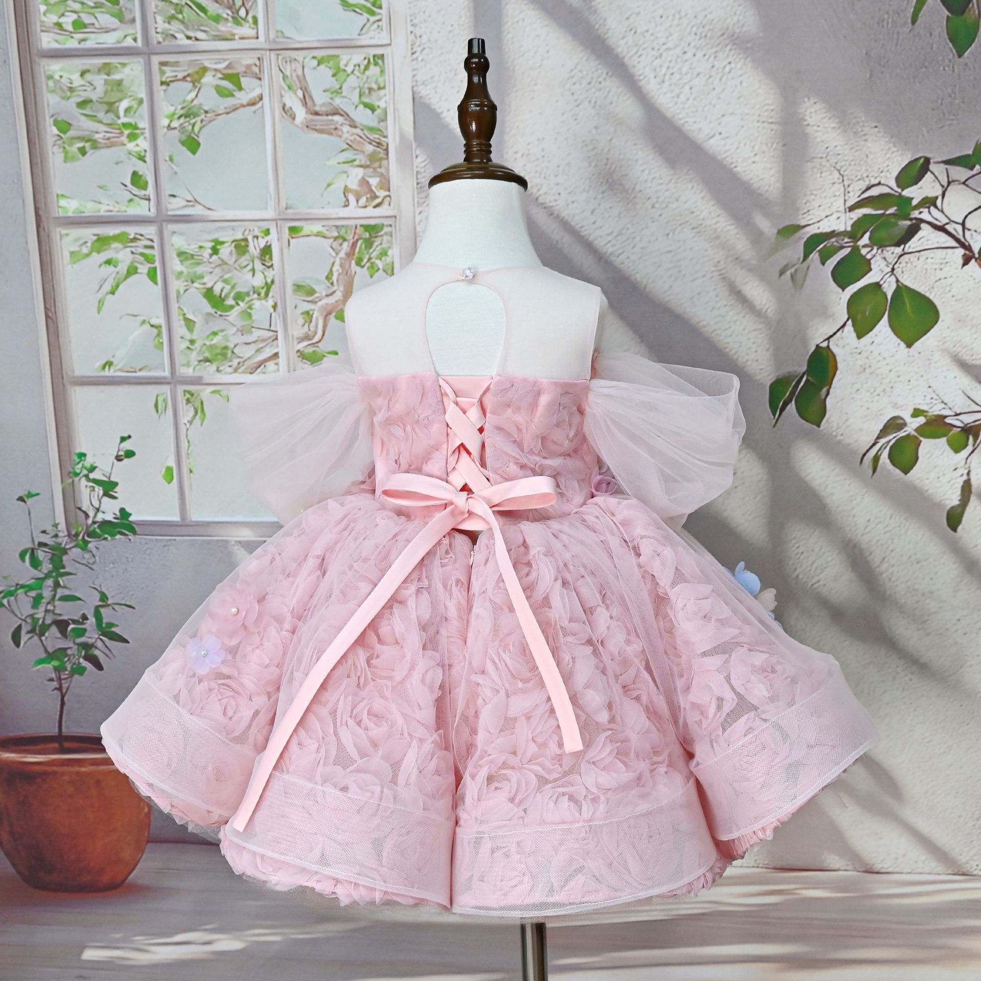 Mädchen Kleid Blumenmuster Französischer Stil Baumwolle_voghion.com