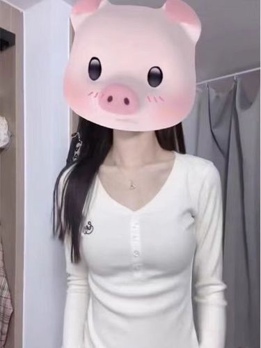 A V-neck buttonhole embroidery long-sleeved T-shirt for women, base layer top, slimming and flattering, suitable for stylish women - 260g Modal