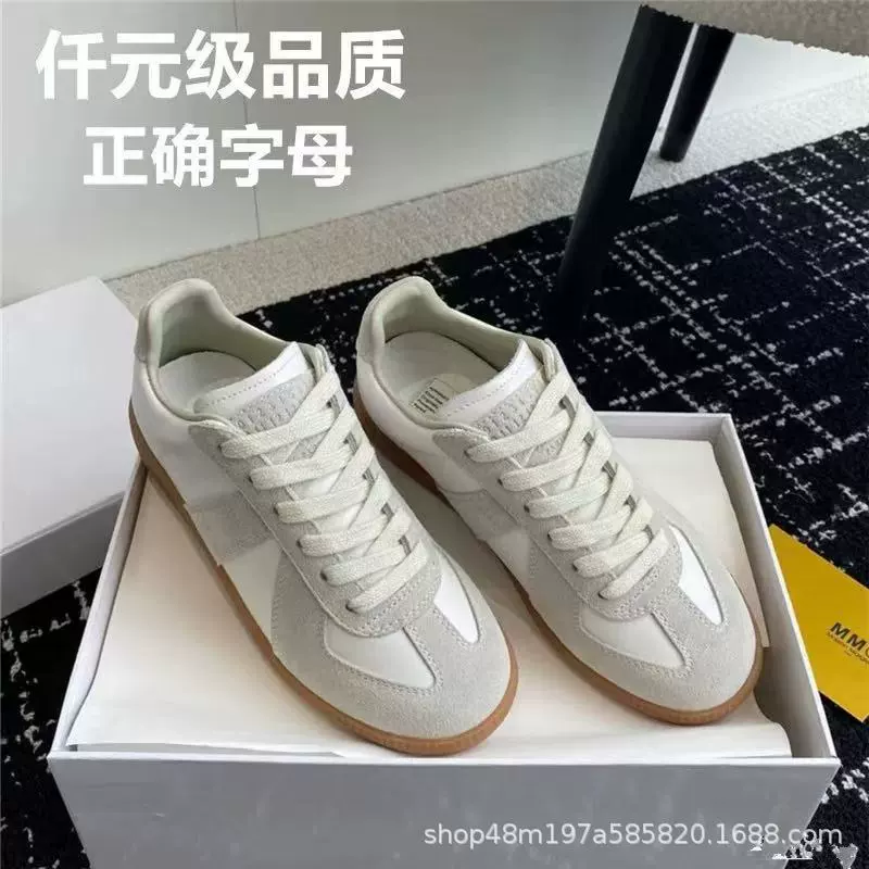 MM6 High Version 2024 ретро классические немецкие кроссовки для женщин, белые туфли из натуральной кожи с внутренним увеличением роста, мужские кроссовки цвета хаки.