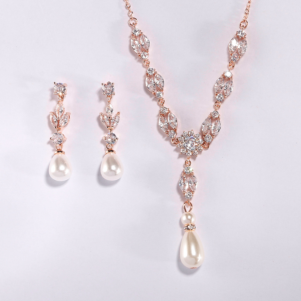 Collier et boucles d'oreilles en perles en forme de goutte d'eau, parure de bijoux deux pièces pour femme, accessoires de mariage haut de gamme._voghion.com