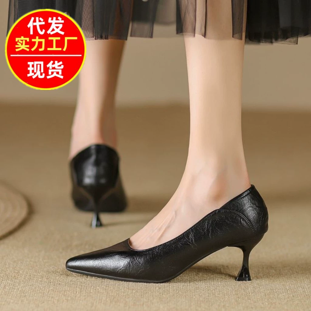 Французские туфли на высоком каблуке женщины 2024 новые осенние каблуки профессиональные туфли