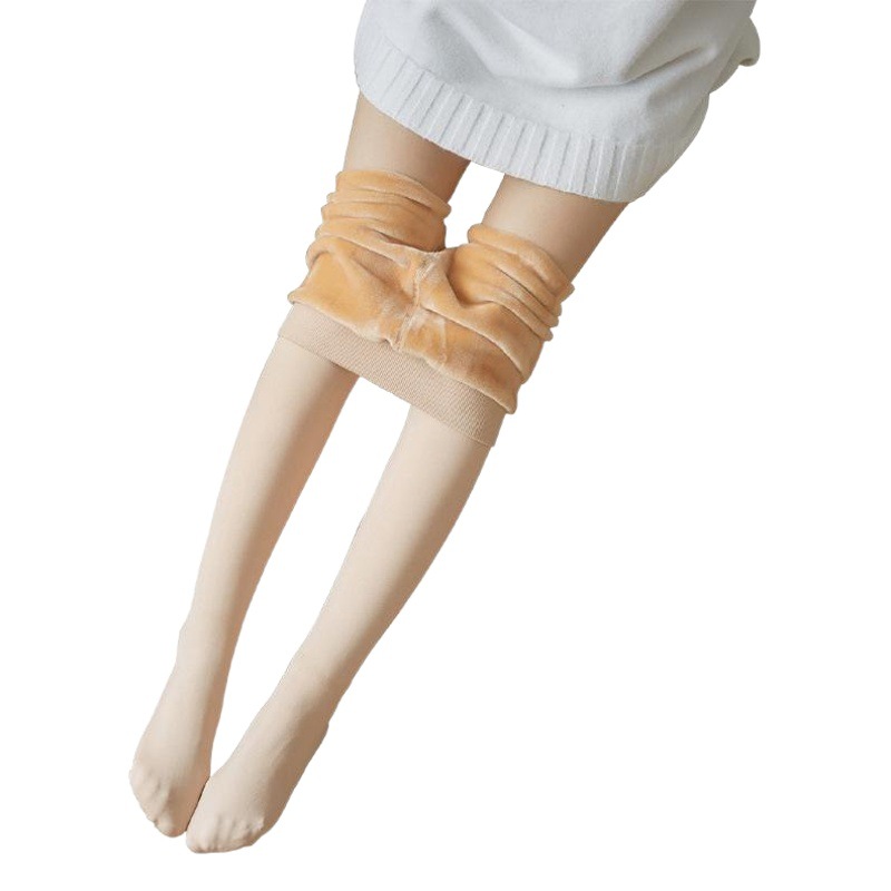 Skin-Colored Fleece-Lined Footed Leggings for Autumn and Winter, Slimming Women's Pantyhose for Layering, Thickened Thermal Base Pants for Outdoor Wear