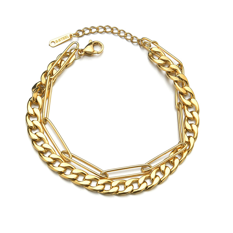 New Personality Thick Chain Bracelet Double Layered Wearing Stainless Steel Bracelet display picture 5