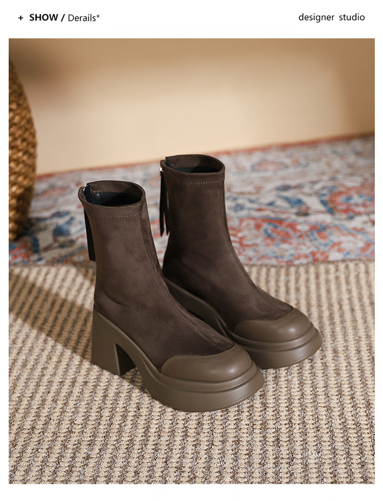 Bottes courtes Martin à talons hauts de 8CM et semelle épaisse pour femmes, bottes fines et élastiques, nouvelle collection 2024_voghion.com