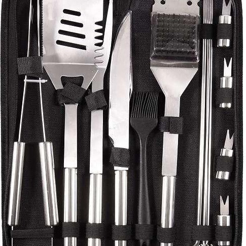 户外烧烤BBQ工具带叉铲夹刷小管柄工具布袋9件套装不锈钢烤具套装|undefined