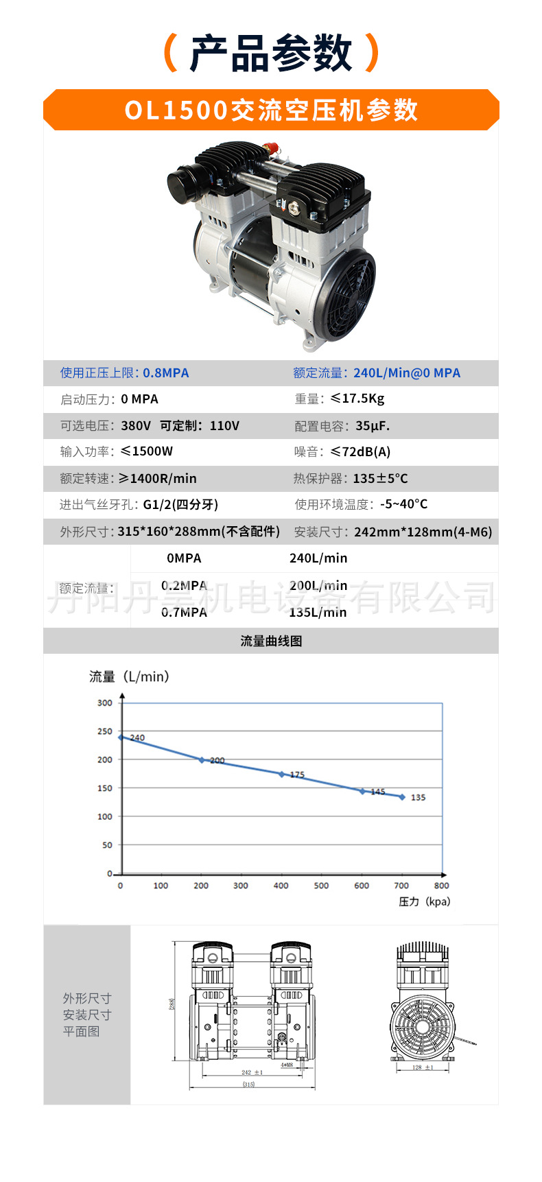 Danhao Electromechanical Oil-Free Maintenance-Free Air Compressor Ol1500 Piston Large Flow Booster Air Pump Silent Compressor