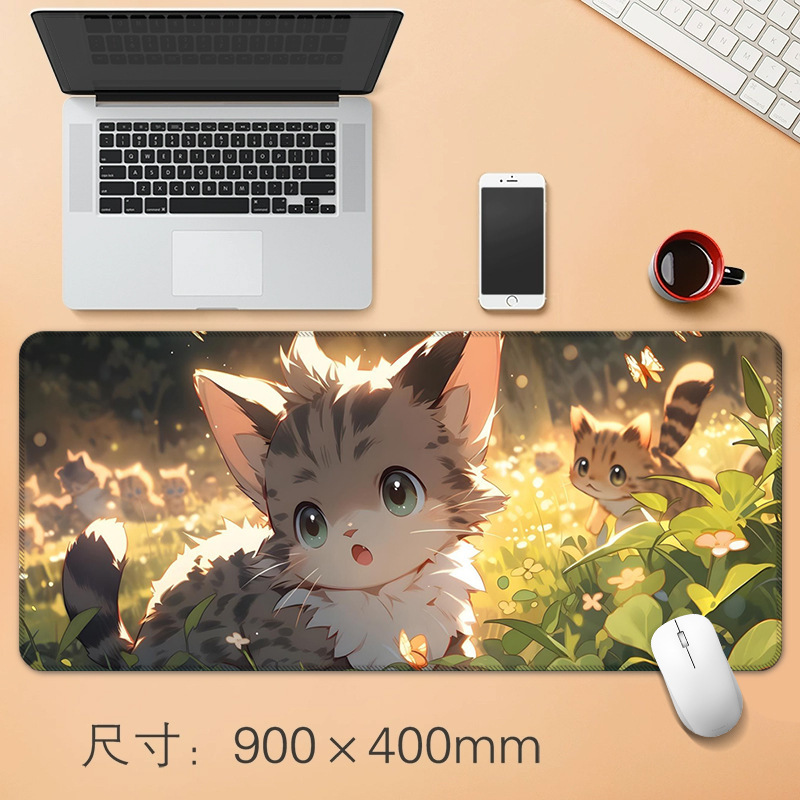 源头工厂直销大号鼠标垫创意动漫小猫办公桌垫防滑精密锁边鼠标垫|undefined