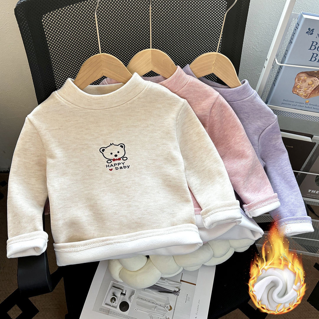 Cross-border children's fleece-lined and thickened warm top, girls' autumn and winter base layer, boys' German fleece base layer, stylish for toddlers and children.