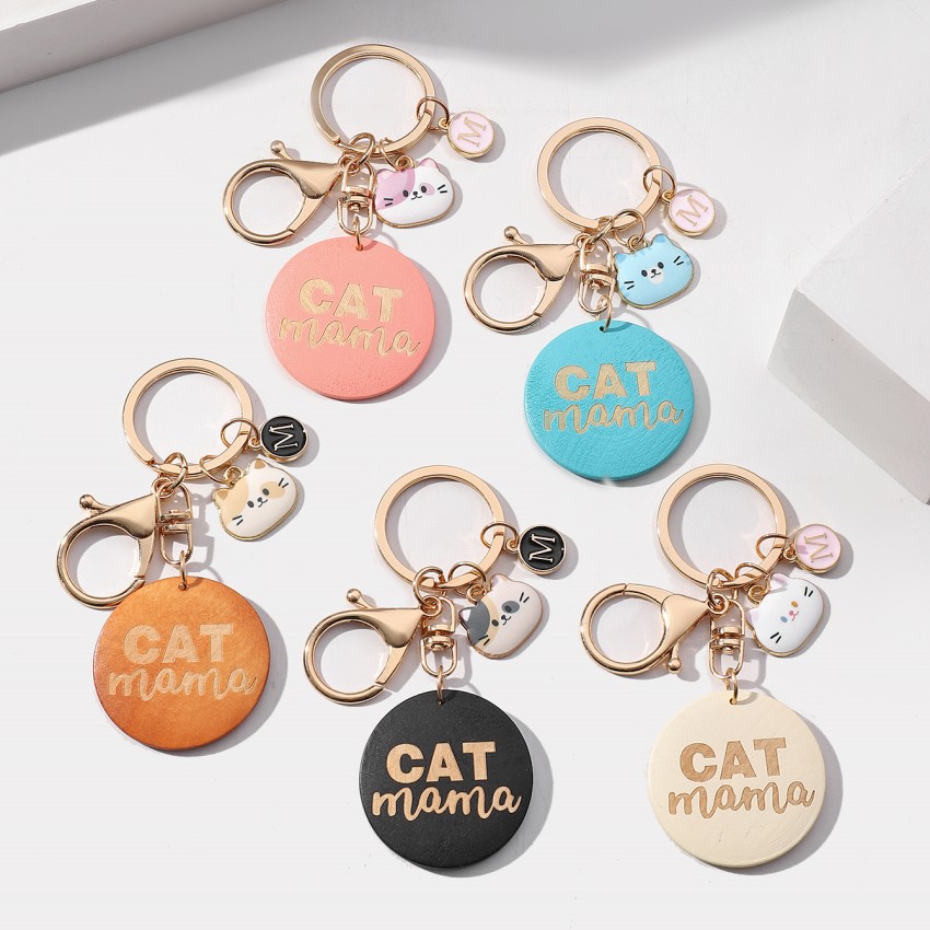 16g Weight Keychain Classification 1 Piece Quantity Casual, Holiday, Daily Occasion Wood Material Mother'S Day Festival Letter, Cat Pattern Unisex Gender Cute Style 1 Piece Letter Cat Keychain Wood Mother'S Day Unisex Cute Keychain 2