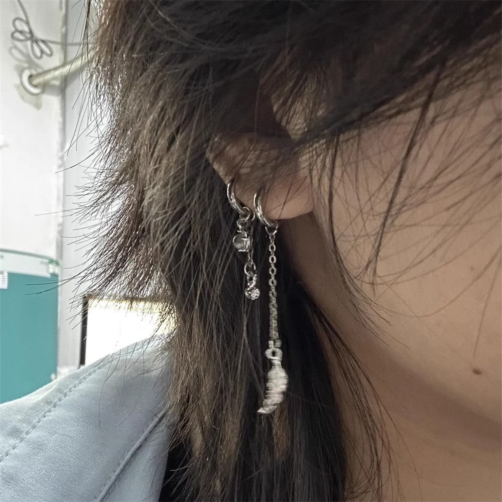 2025 New Super Fairy Wings Asymmetrical Double Ear Hole Stacked Earrings Ear Bone Ring Women's Tassel Pendant Ear Buckle Earrings