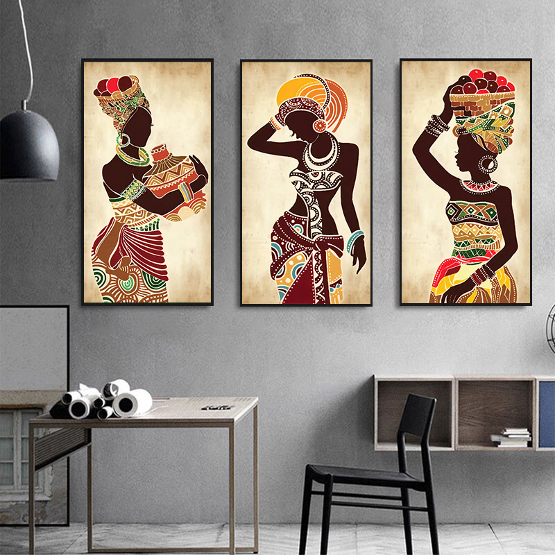 Cross-border foreign trade black canvas painting core ethnic tribe African women home art figure decorative painting poster