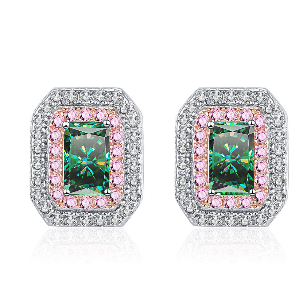 Esmeralda rosa cortada 1 / 2 quilates piedra de mozanita pendientes de plata esterlina joyería cruzada venta al por mayor caliente