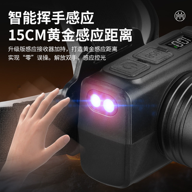 卸売り知能デジタルヘッドライト白レーザー手を振って感応ヘッドランプ屋外照明LEDズームヘッドライト|undefined