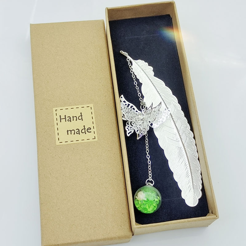 Plata pluma verde diamante blanco flor (sin caja de regalo)