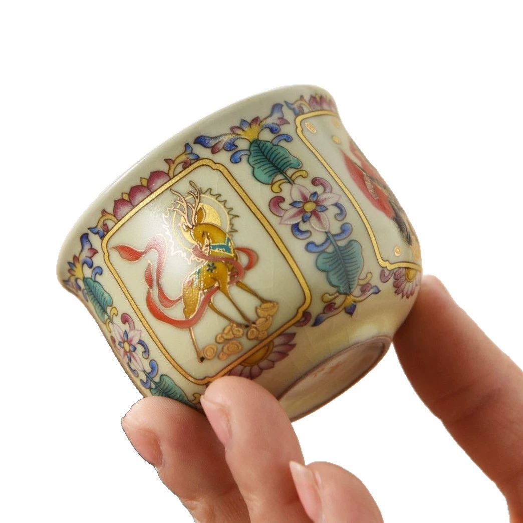 Пиала для чая из керамики Ru kiln с ветками лотоса и эмалированной каймой, домашняя чашка чая, чайный приемник, чашка гостя, открытая часть может питать чай