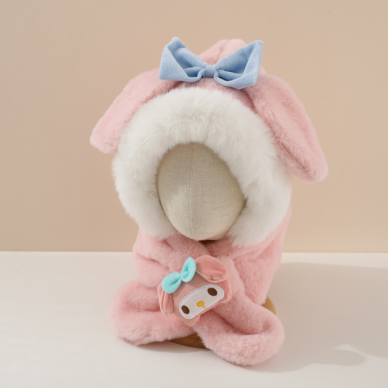 Sombreros para bebés, bufandas, sombreros de protección de orejas calientes y gruesas, bonitos sombreros de peluche genuinos de Melody, moda para hombres y mujeres.