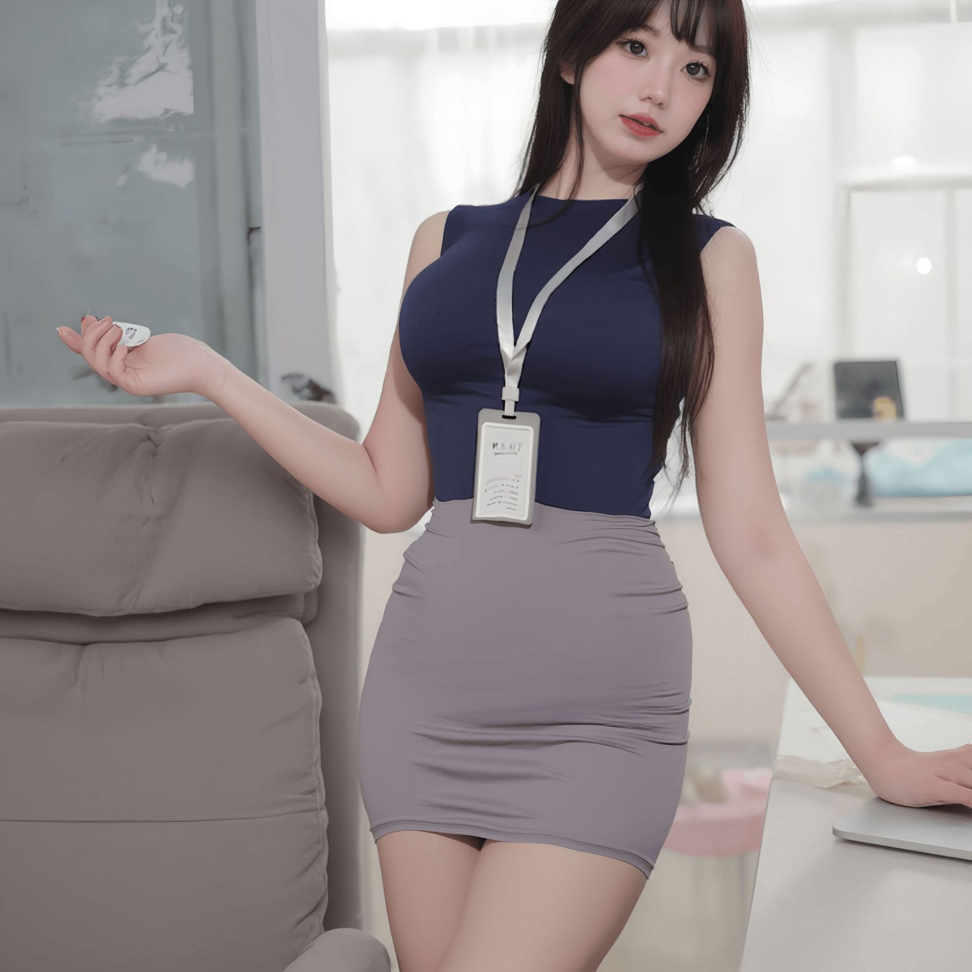 Lanqu Sexy Lingerie Pure Desire Secretary Hip Skirt Stewardess Uniform Passionate Nightclub No-Take-Off Suit Qqny Abstinence