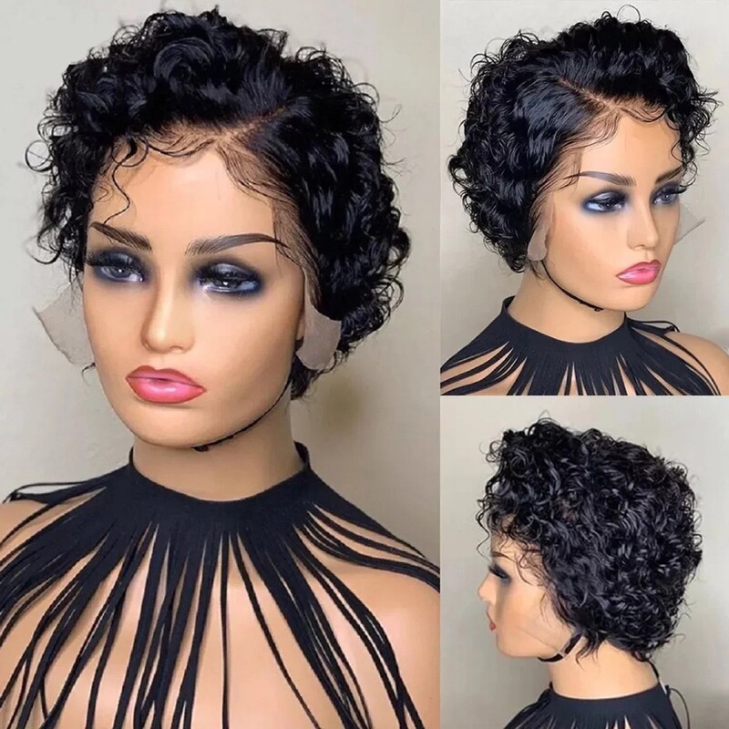 Short Curly Pixie Human Hair Wig 13X4X1 Lace Human Hair Wig Curly