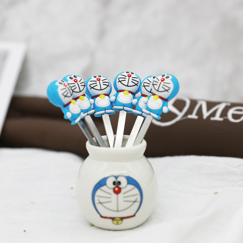 Dingdang Cute Dessert Cake Sign Mooncake Fork, Cartoon Creative Home Use Lovely Children Stainless Steel Fruit Fork
