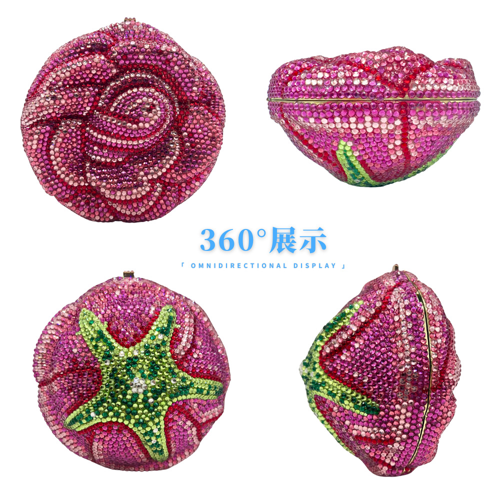 Bolsa de cristal de flores nueva redonda flor de diamante bolsas de banquete de diamante fondo plano bolsas de mano para mujeres