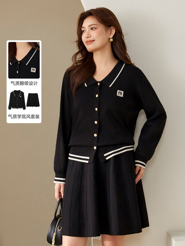 Xianlixiu 大きいサイズの女性の服は快適で年齢を減らし、スリムなカレッジスタイルのニットツーピーススーツファット mm2024 秋の新スタイル|undefined