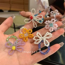 编花小米珠手工水晶编织串珠撞色镂空花朵戒指彩色饰品多巴胺新款