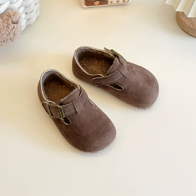 Корейский стиль модные женские ретро-тапочки Birkenstock и хлопковые обувь 2024 осень-зима новый стиль мальчиков мягкая подошва универсальные шапочки обувь