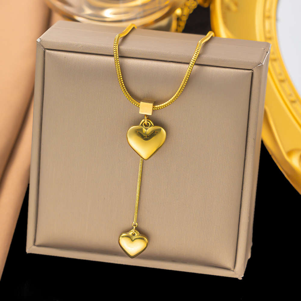 1 Piece Quantity PVD Coated Real Gold Plated Geometric Heart Shape Titanium Steel Sweet Waterproof Non Tarnish Titanium Steel Pendant Necklace