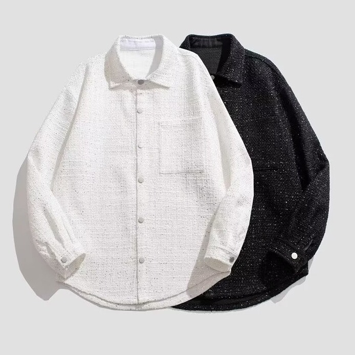 Winter New Trendy Fashion Lapel Shirt Men's Long-Sleeved Sequined Single-Breasted Large Flap Pocket Pants Loose Shirt Jacket