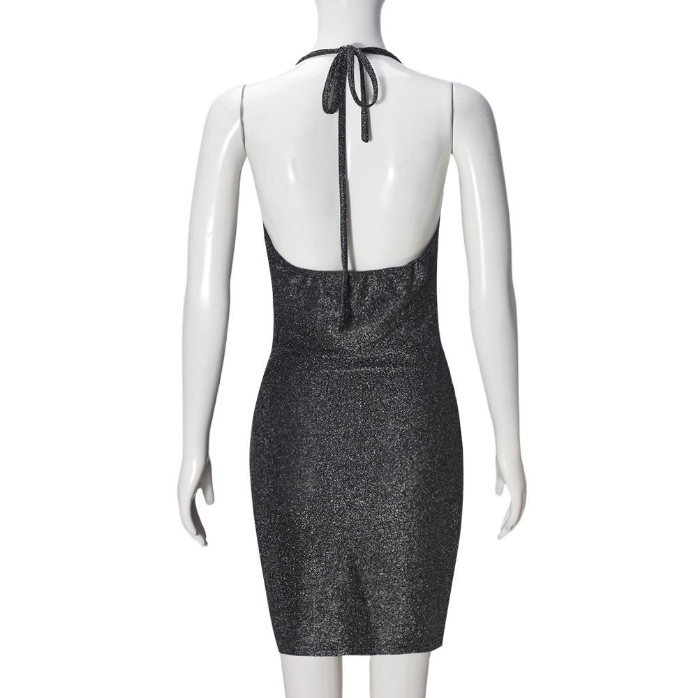 Women Spring Summer Silver Silk Cropped Irregular Asymmetric Strap Dress Women
