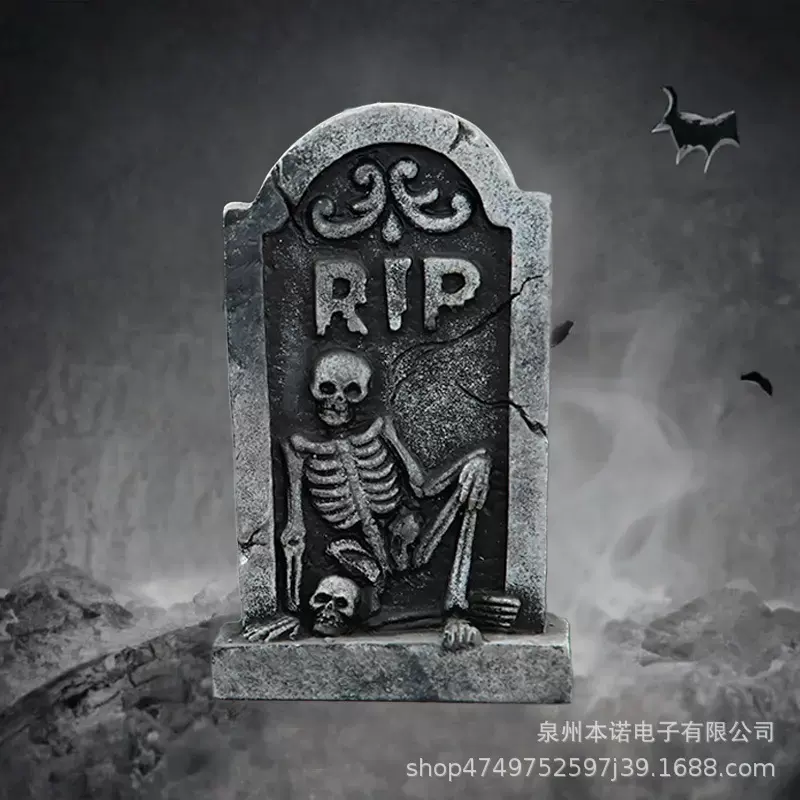 跨境新品骷髅墓碑雕像万圣节派对装饰摆件桌面树脂工艺骷髅头摆件