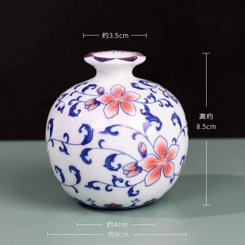 Flores de porcelana azul, vasos de flores de cerámica de lujo ligero, flores de alto nivel, decoración de mesa de comedor de estilo nuevo chino