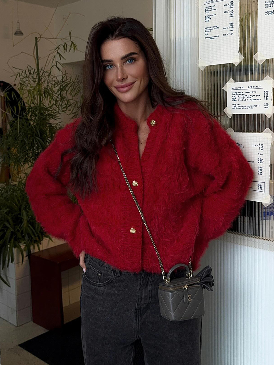 Suéter glutinoso suave transfronterizo cardigan Europa y los Estados Unidos otoño y invierno 2025 nuevo estilo de moda imitación de visón jersey cardigan mujeres